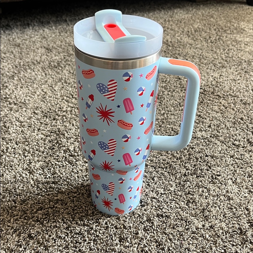 Patriotic Themed Travel Mug- pink Lily